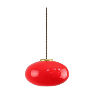 Mid-century Modern Italian Brass and Red Glass Pendant Lamp, 1960s