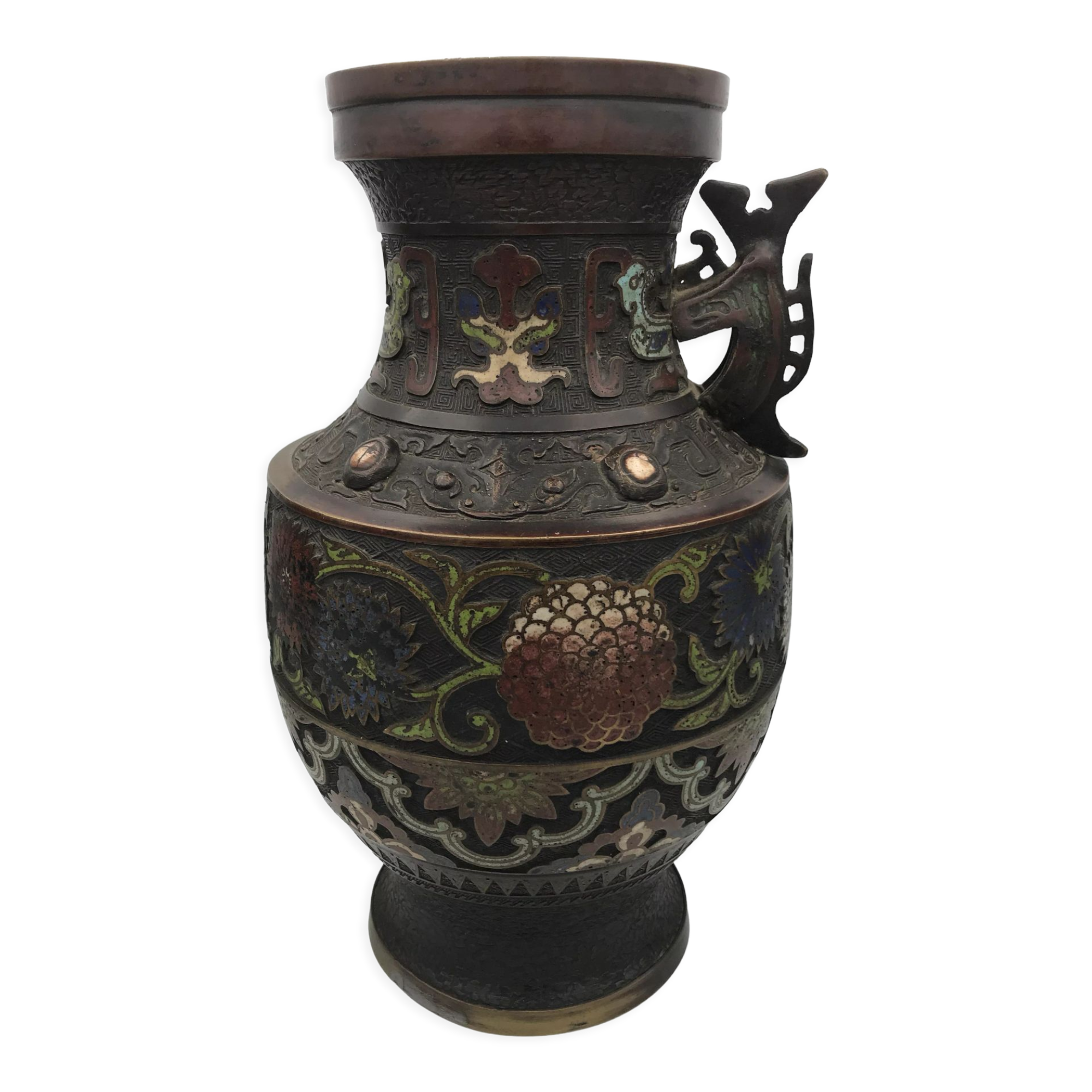 Asian cloisonné bronze vase with floral decoration, 19th century