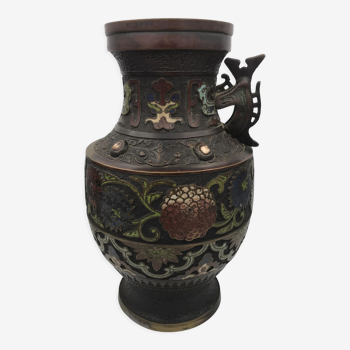 Vase en bronze cloisonné d’asie à décor floral xixème