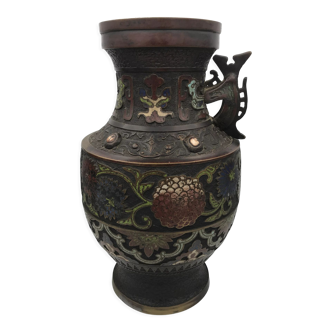 Vase en bronze cloisonné d’asie à décor floral xixème