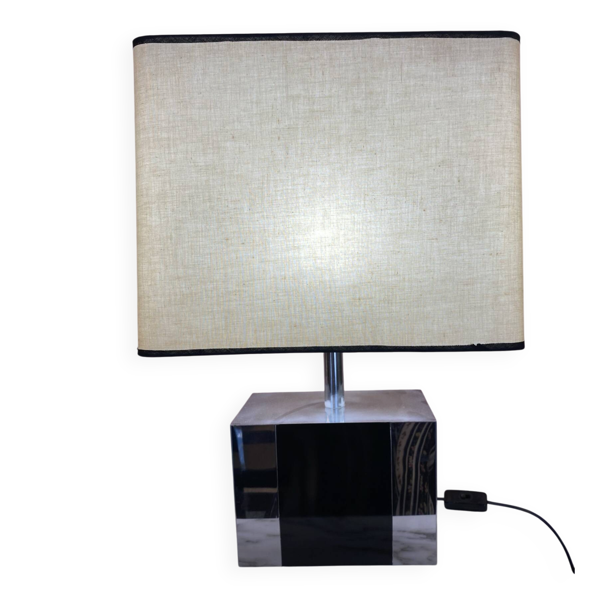 Metal lamp, black plexiglass and its original shade.
