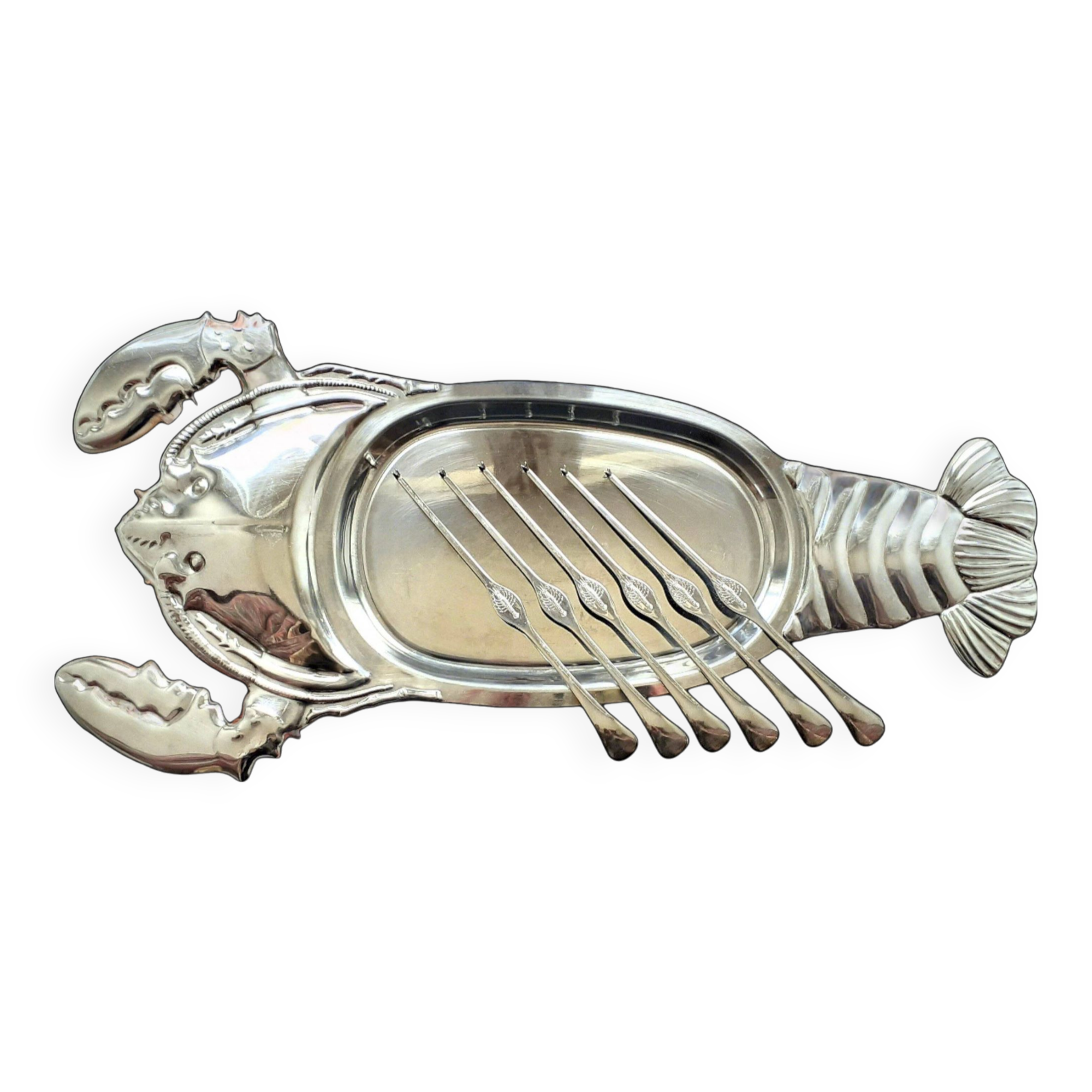 Lobster Platter and SIX Lobster Forks. Lobster Serving Set.