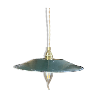 Vintage portable lampshade in customizable green enameled sheet metal