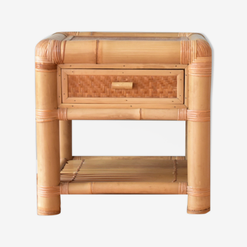 Table de chevet en bambou des années 1980 avec tiroir