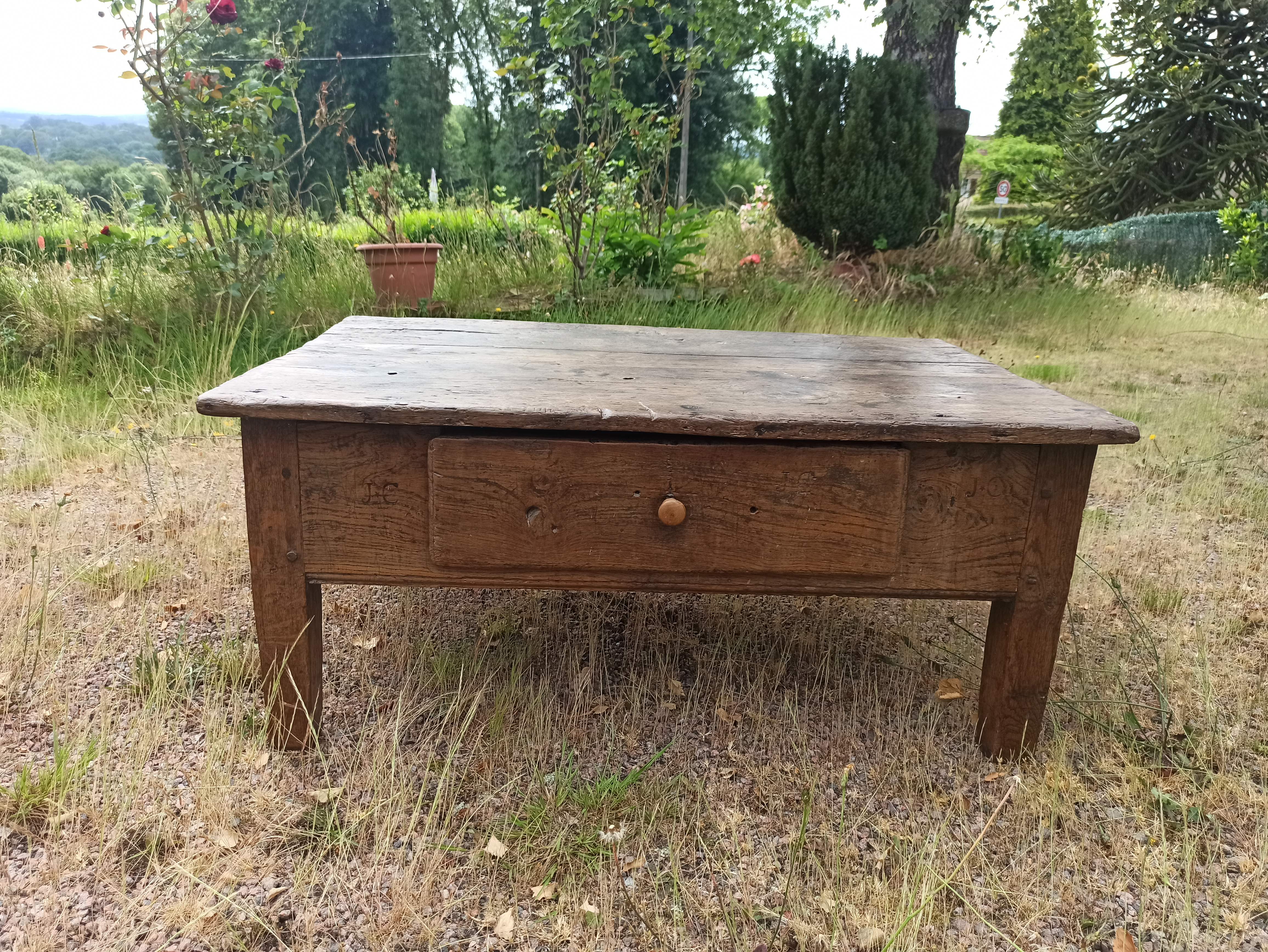 Rustic solid oak coffee table farmhouse initials J C
