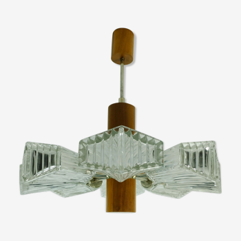 1960s temde 8-light pendant lamp sputnik chandelier teak glass metal