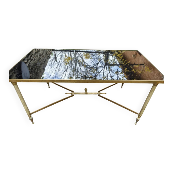 Table basse Vintage Années 60-70 Laiton doré Style Hollywood Regency/Jansen