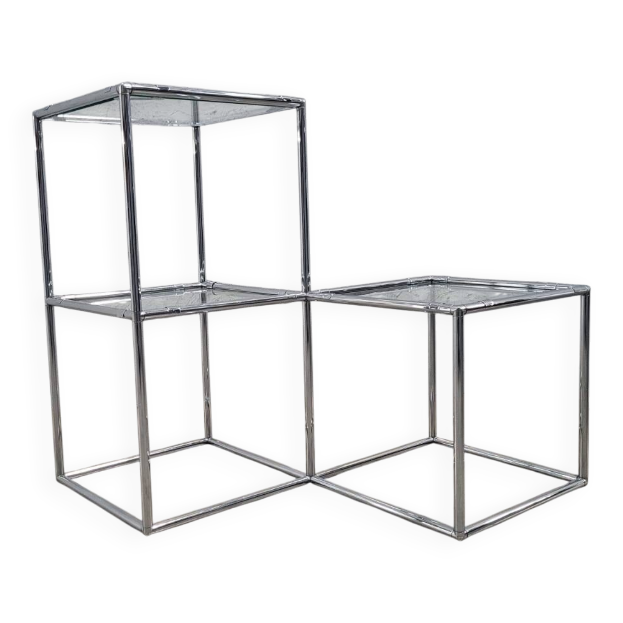 Table d'appoint modulaire en cubes chromés, années 1960 Poul Cadovius Série Abstracta