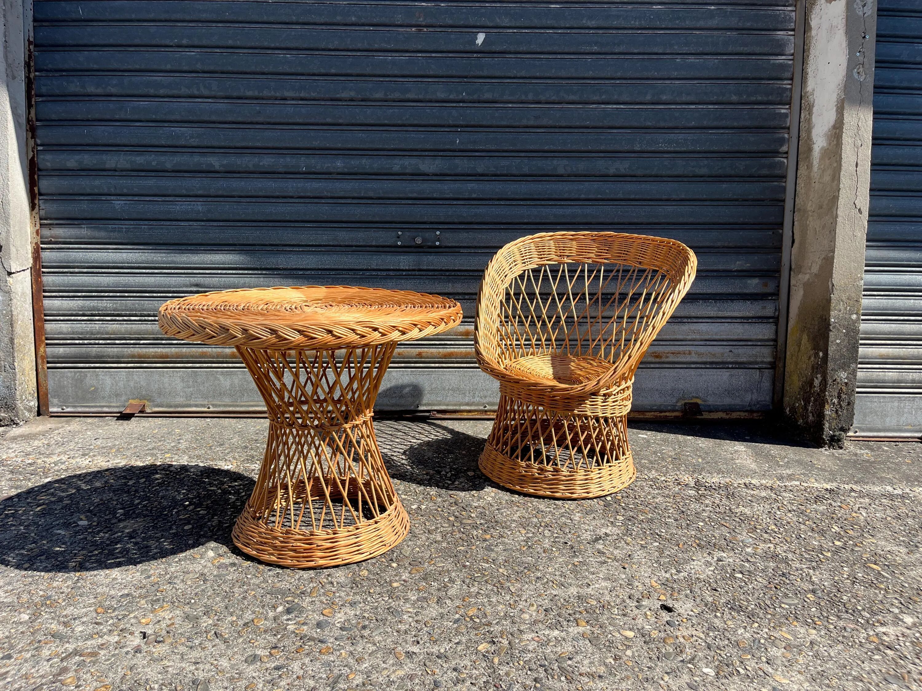 Vintage rattan and wicker armchair