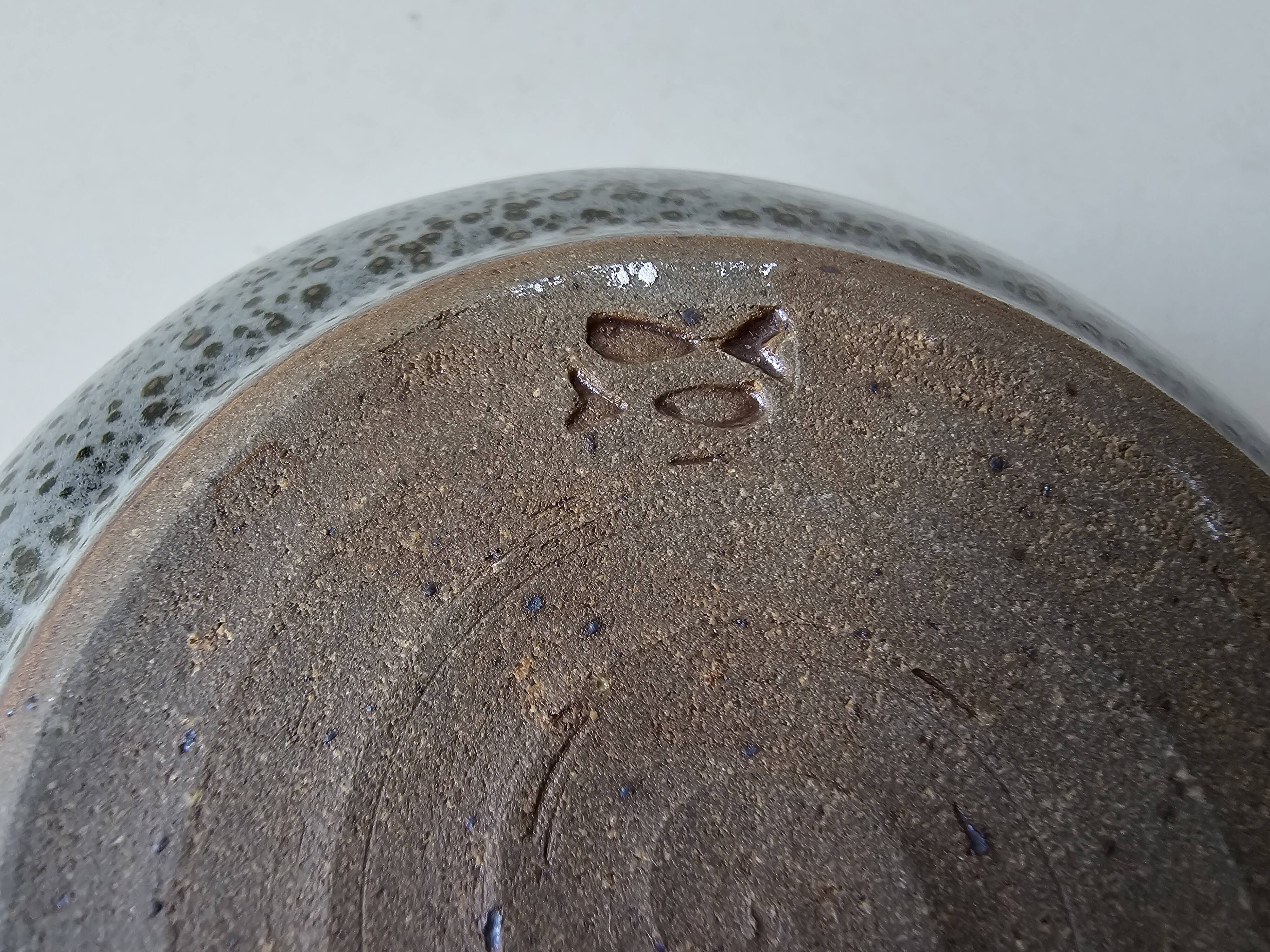 Speckled grey ceramic flowerpot vase Signed Gérald POTT (diameter 12