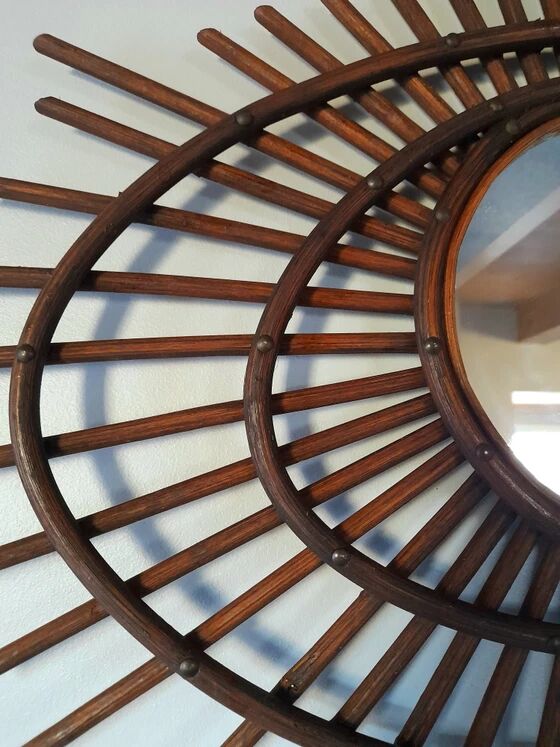 Miroir spirale en rotin 1960