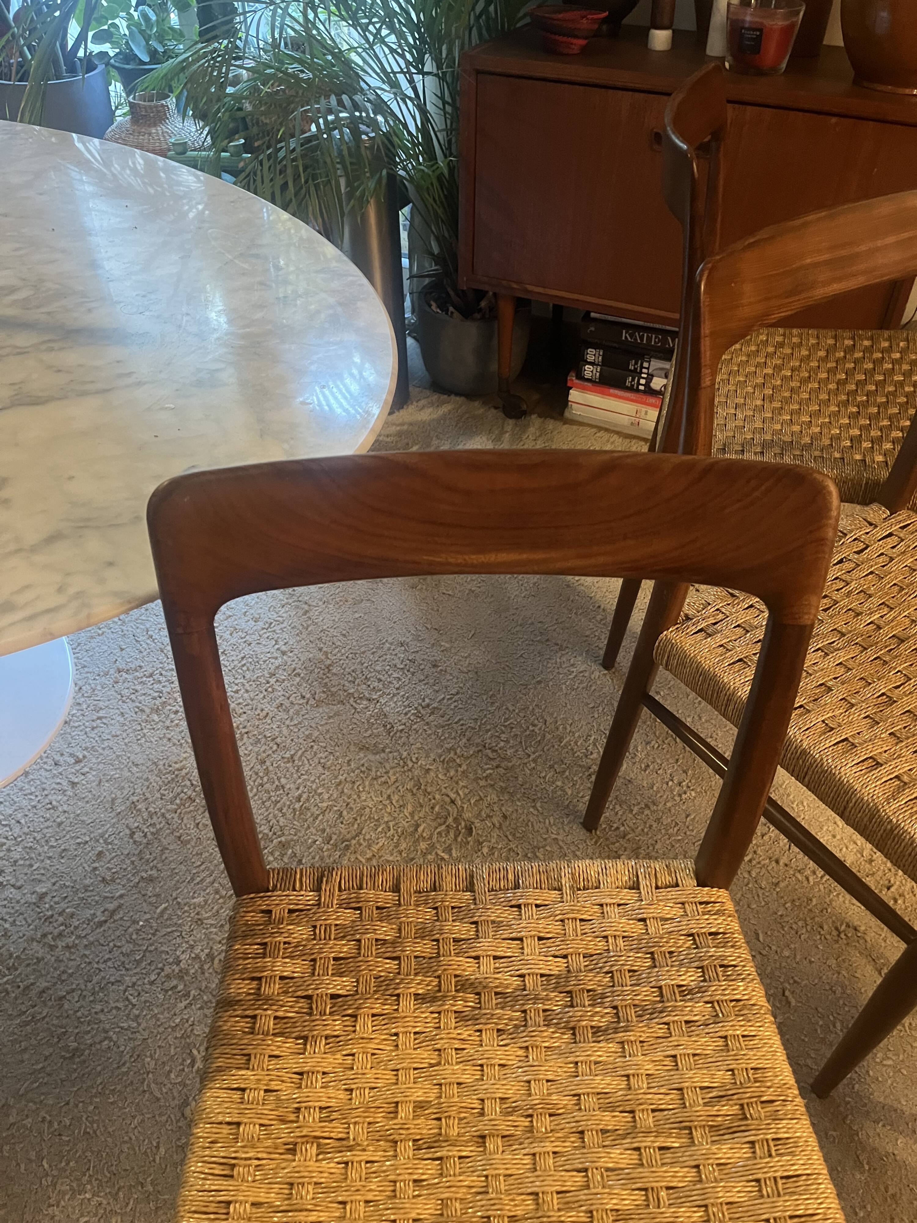Set of 4 teak and rope chairs from the 60s