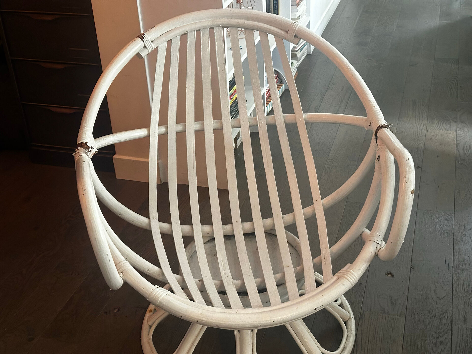 Vintage armchair in white lacquered rattan