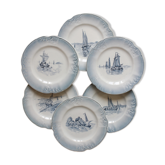 6 dessert plates in iron earth model "Marine" Orchies Nord - early twentieth century