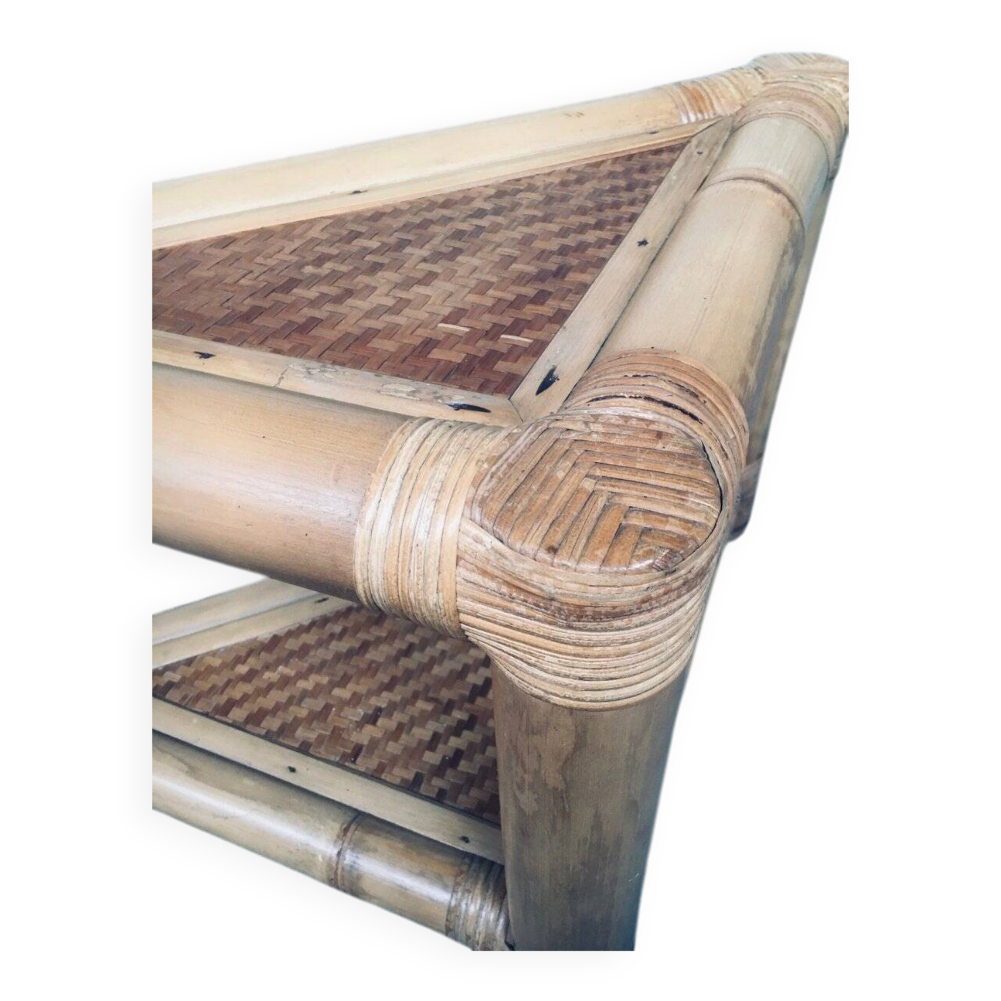 Handcrafted Bamboo Corner Table Set, 1970s, Set of 2