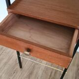 Pierre Guariche style bedside table, wood and metal, vintage, 60s