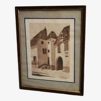 Ink wash late 19th early 20th signed g. neighbor titled the abbey