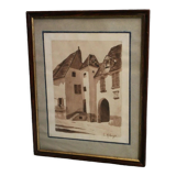 Ink wash late 19th early 20th signed g. neighbor titled the abbey