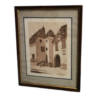 Ink wash late 19th early 20th signed g. neighbor titled the abbey