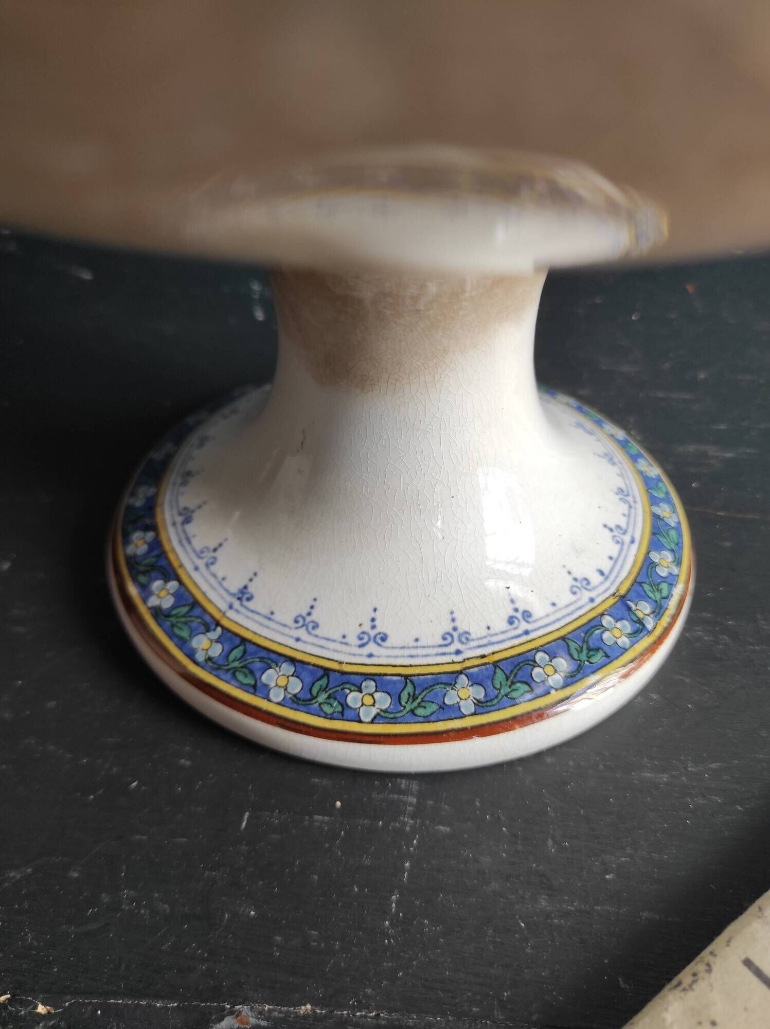 French vintage cake plate or cake stand for desserts or fruit, Sarreguemines, mod. Myosotis