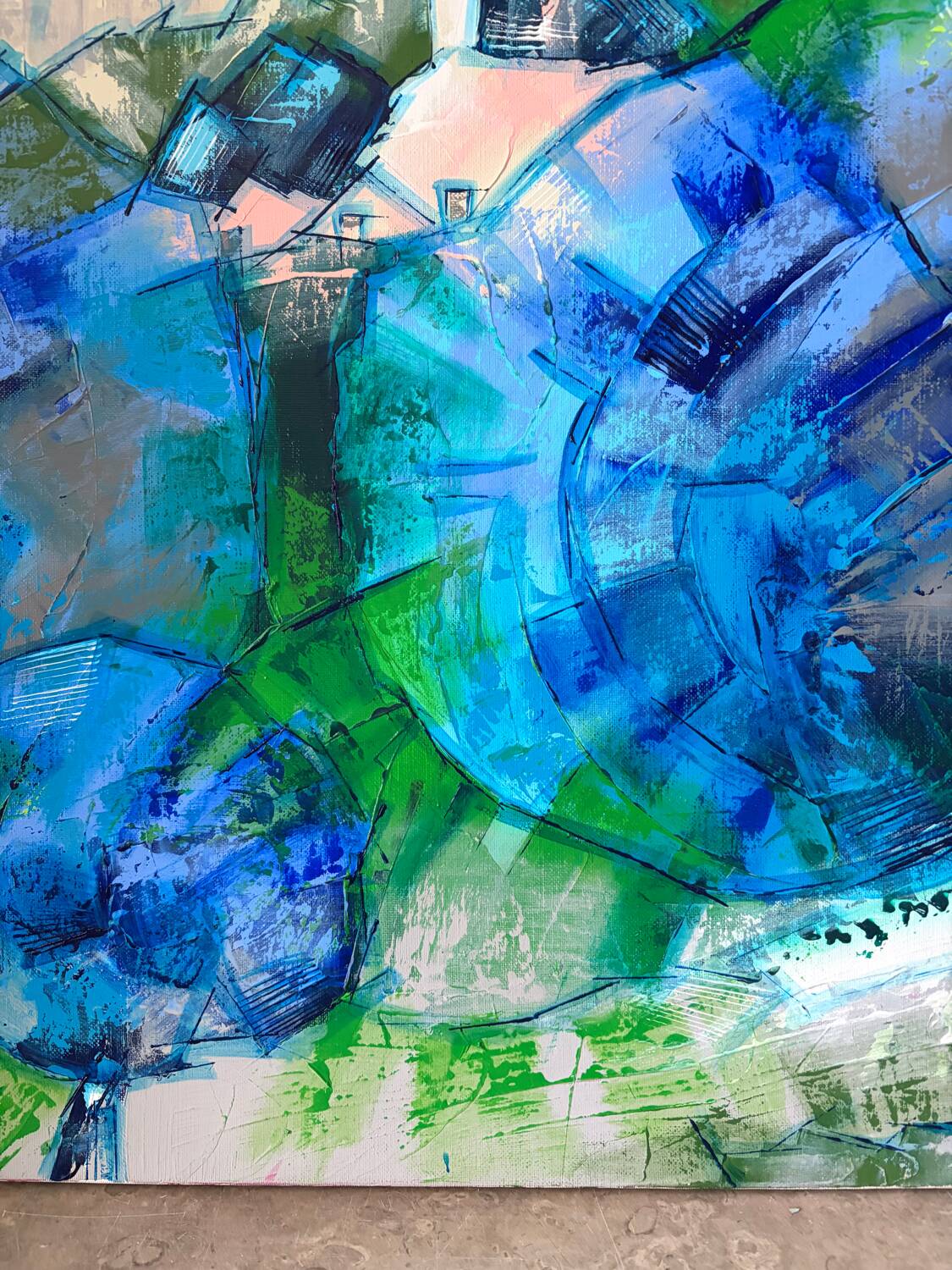Abstract flowers, modern canvas signed by Myriam Guenaizia.