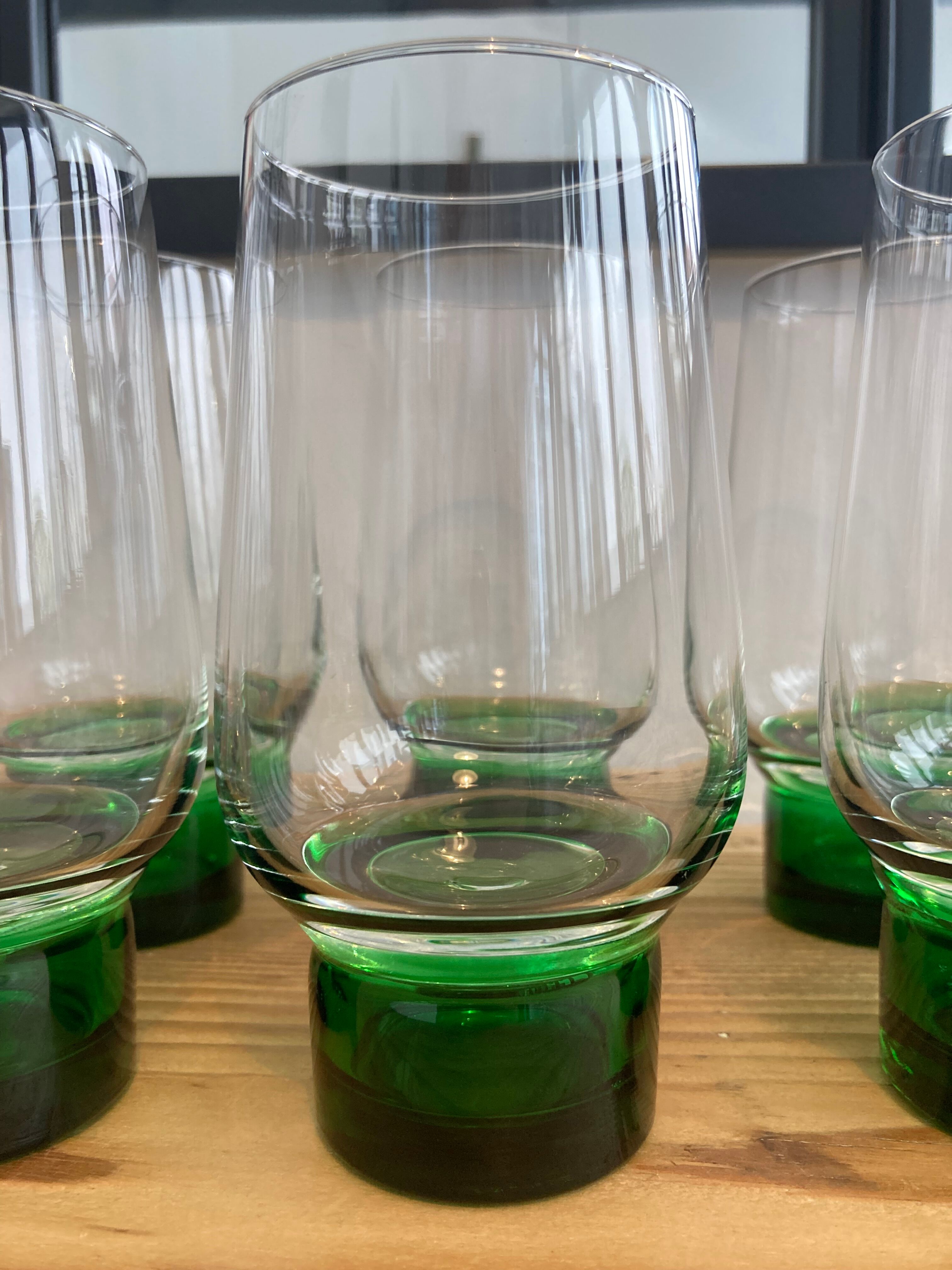 Set of 6 large Luminarc green foot glasses