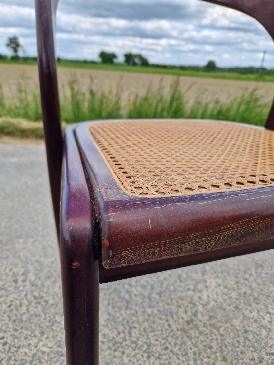 Baumann gondola chair in wood and cane
