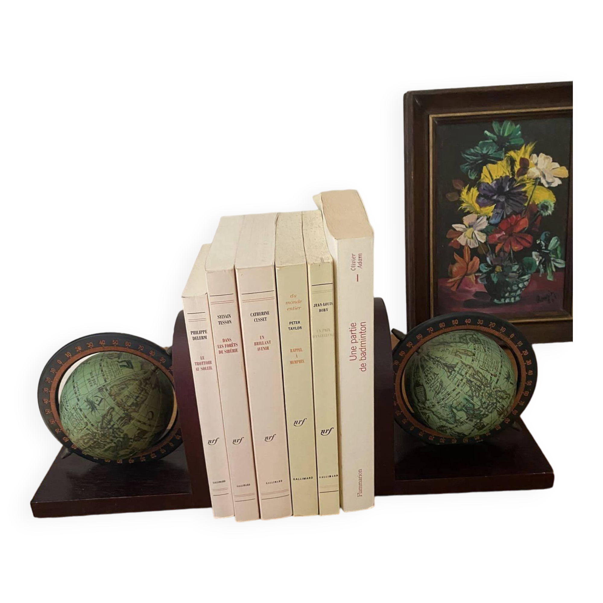 Pair of wooden globe bookends