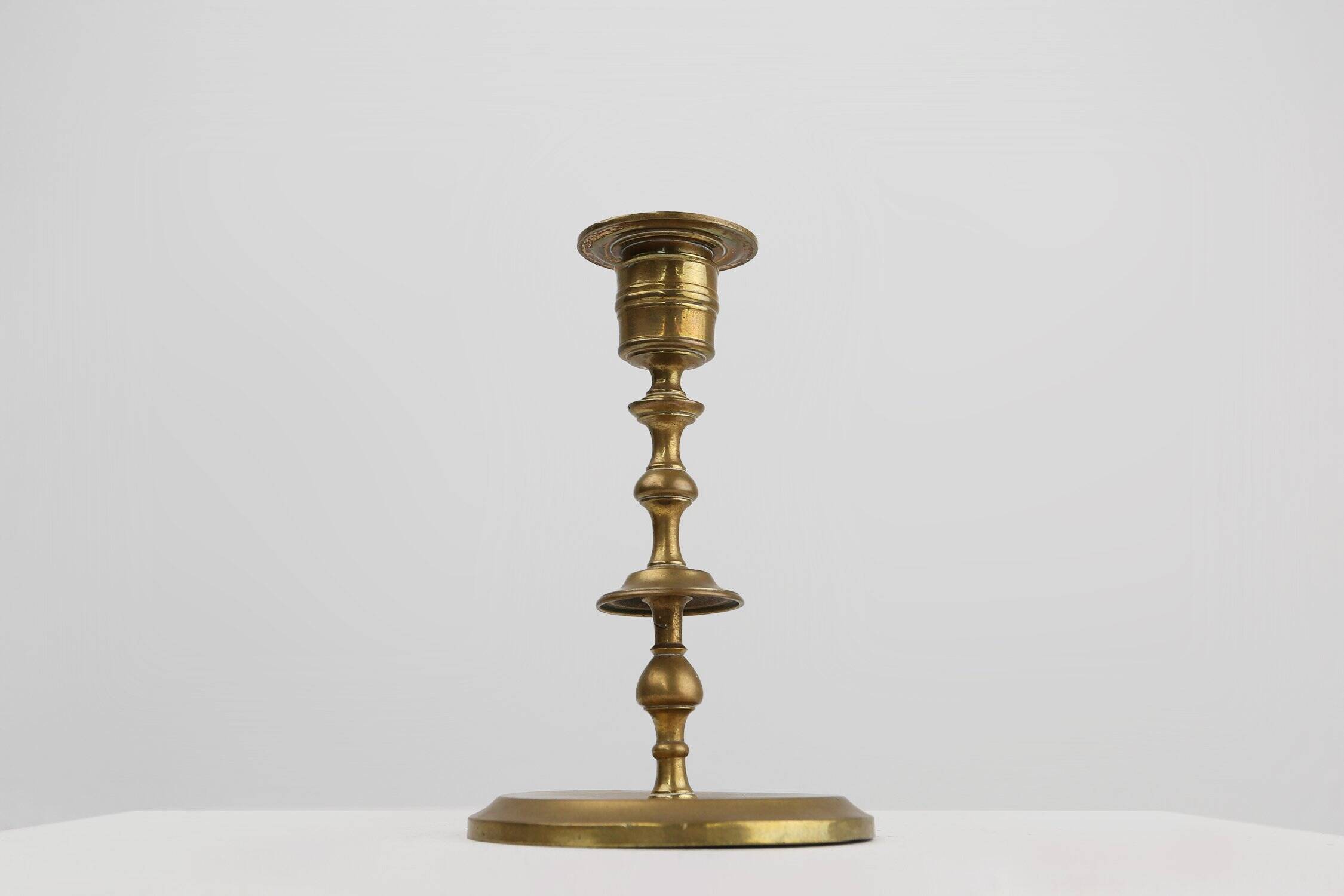 Antique Flemish Copper Disc Candlestick, 15th Century