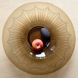 Old Verrex smoked glass fruit bowl, with a radius decoration cut into the glass