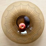 Old Verrex smoked glass fruit bowl, with a radius decoration cut into the glass