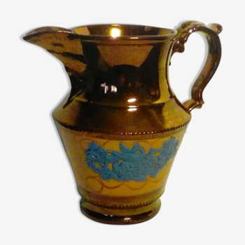Pitcher in faience of jersey decor a l'oiseau