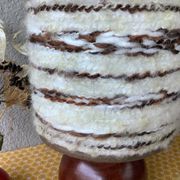 Seventies wood lamp and hippy chic wool lampshade