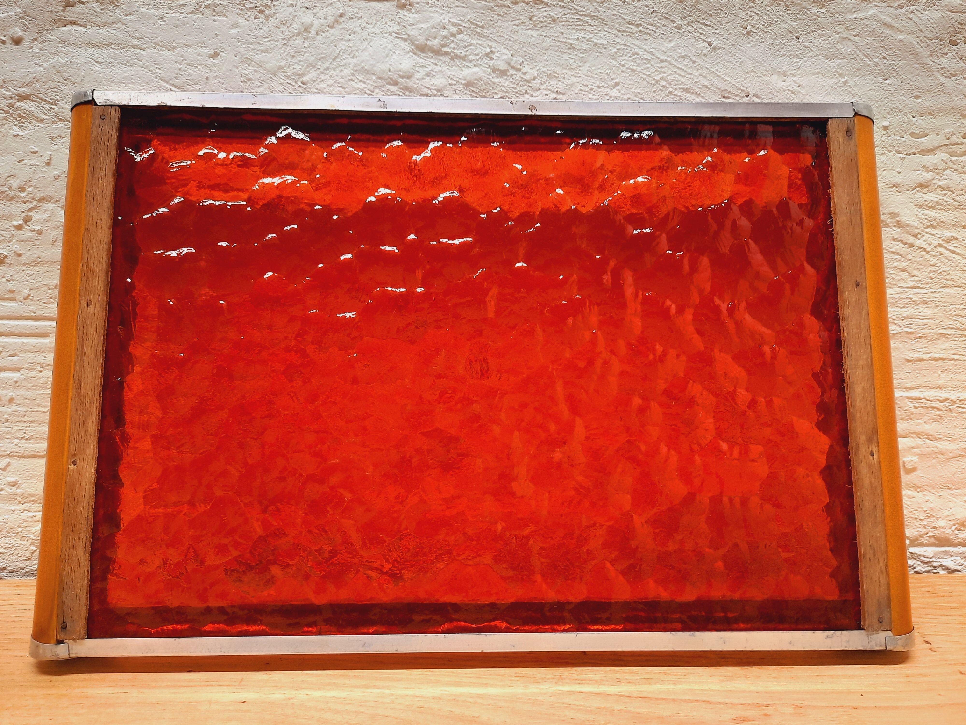 Plateau art deco verre rouge