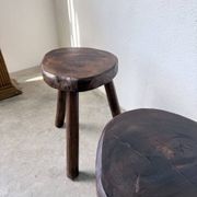 Pair of tripod stools in oak