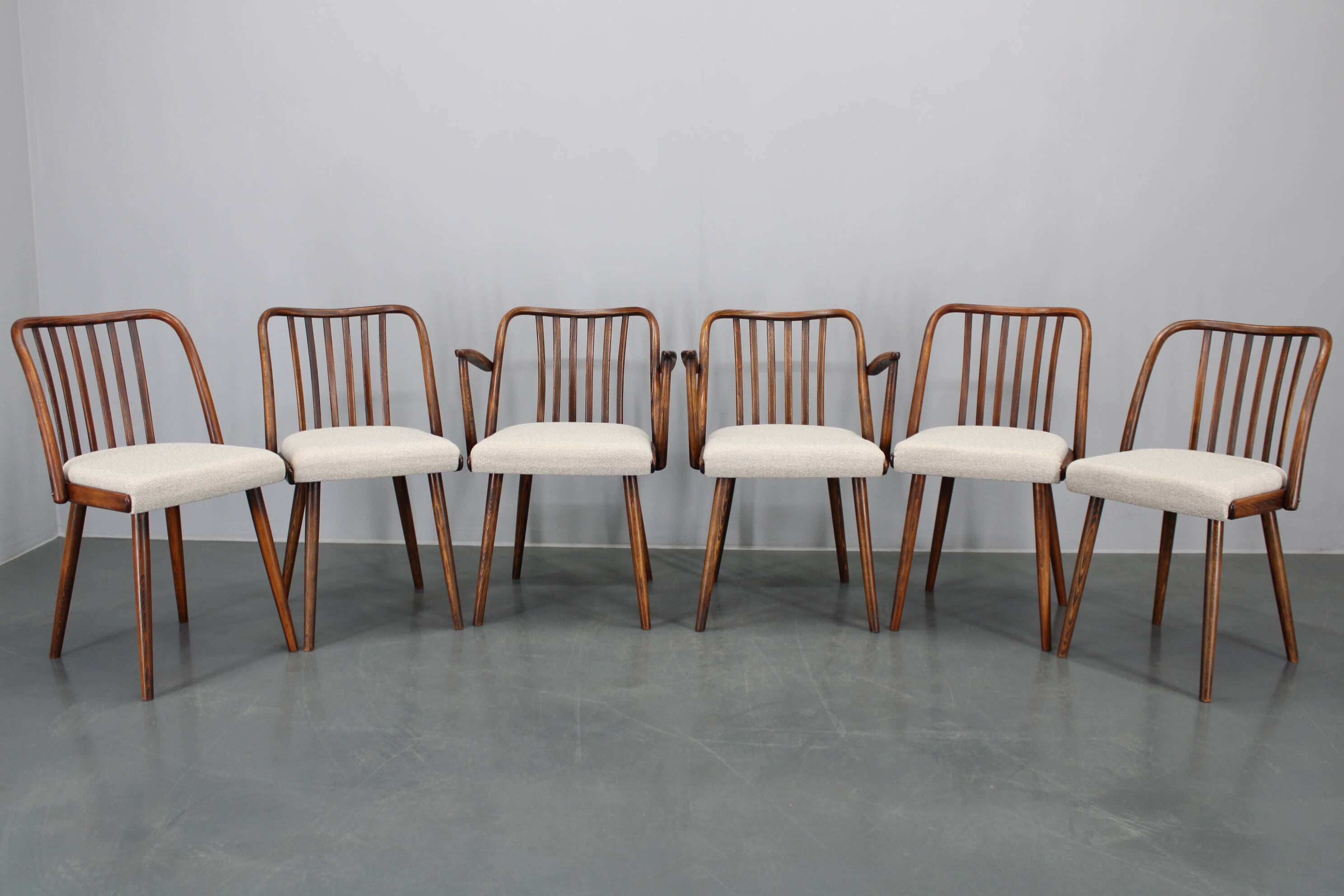 1960s Antonin Suman Set of Six Beech Dining Chairs, Restored