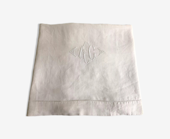 Drap en lin toile épaisse monogramme linge ancien