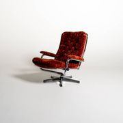Swedish swivel armchair in velvet, 1970s