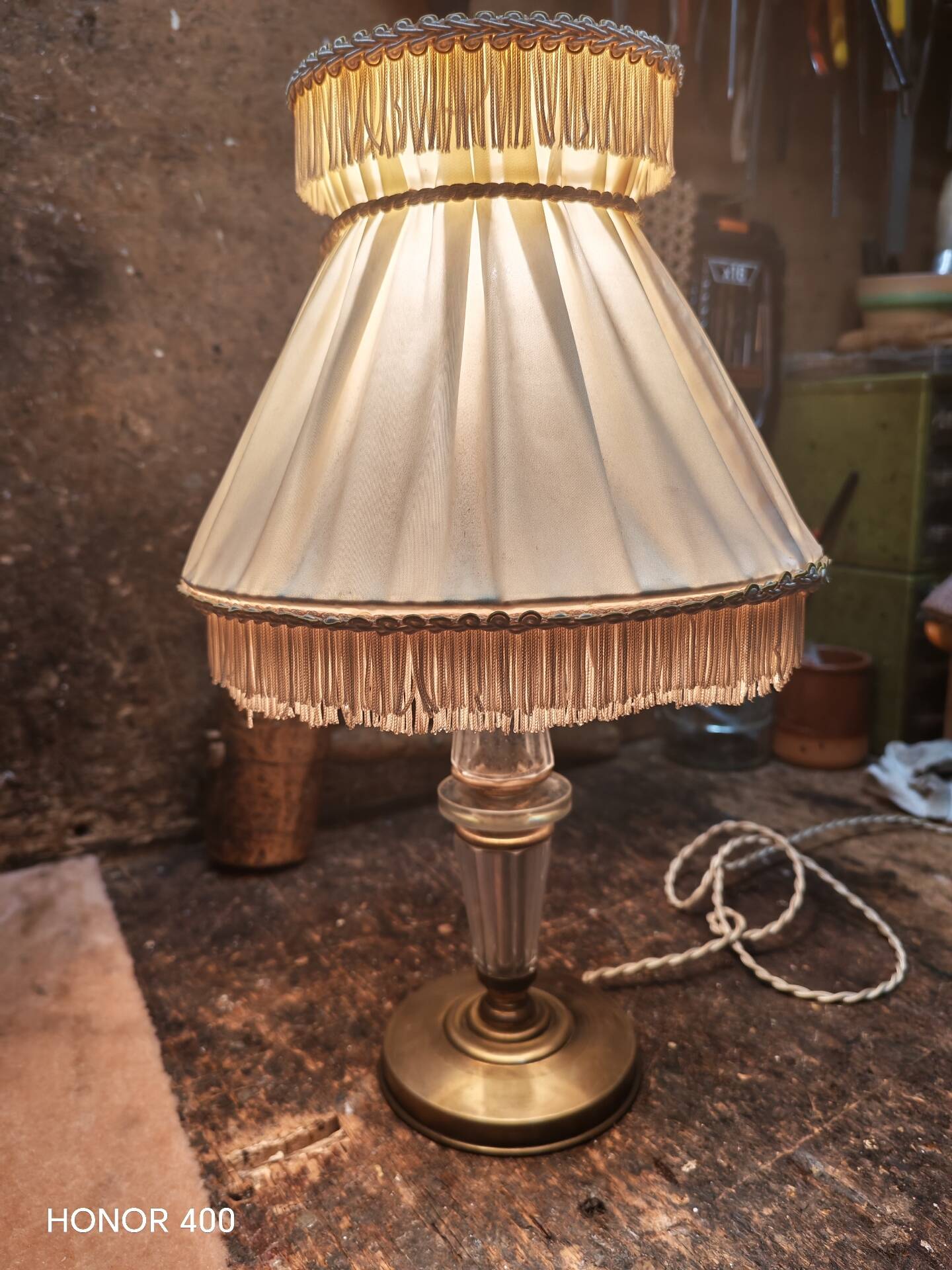 Table lamp in Hollywood Regency boudoir style from the 1950s.