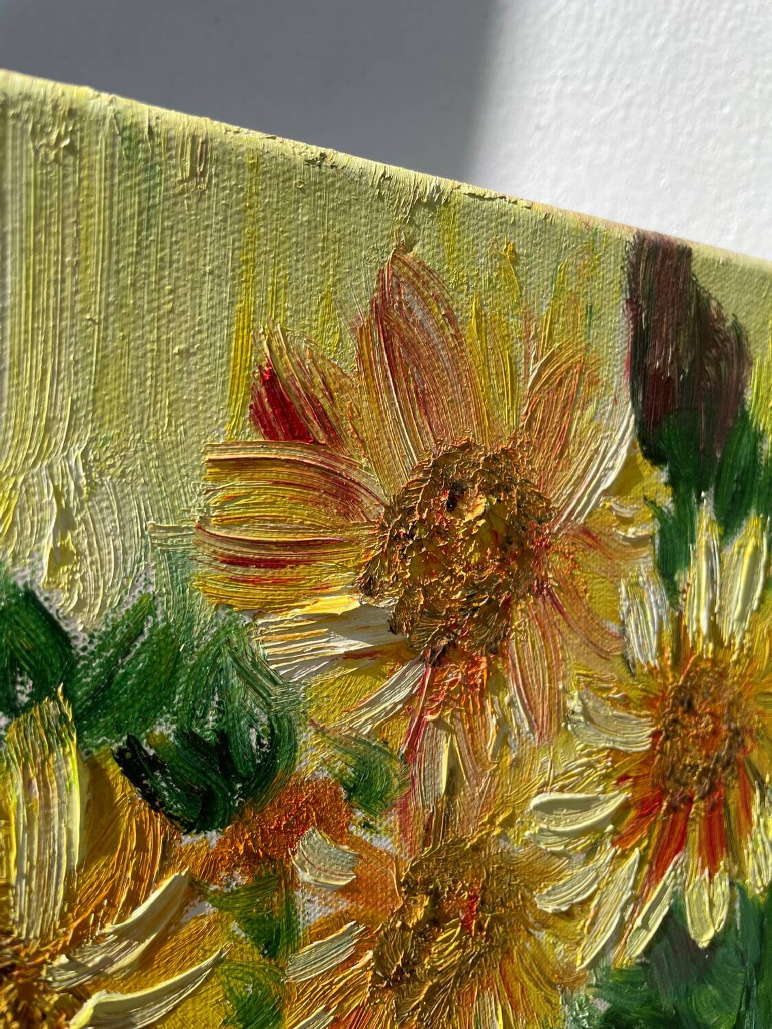 Huile sur toile d’un bouquet de tournesols