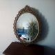 Old oval mirror 41x29 baroque style brass frame