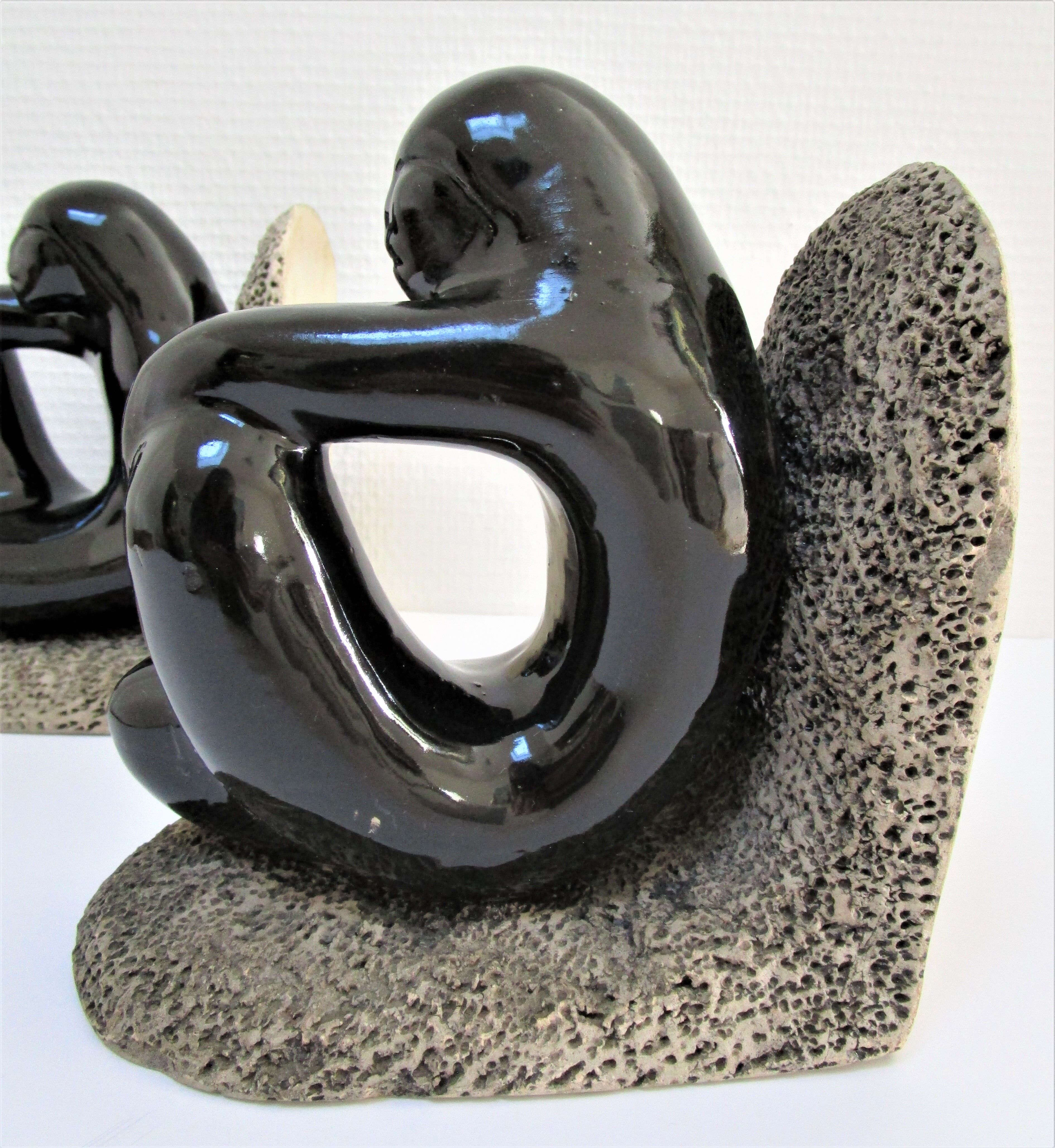 Pair of sculptural ceramic bookends design 70s