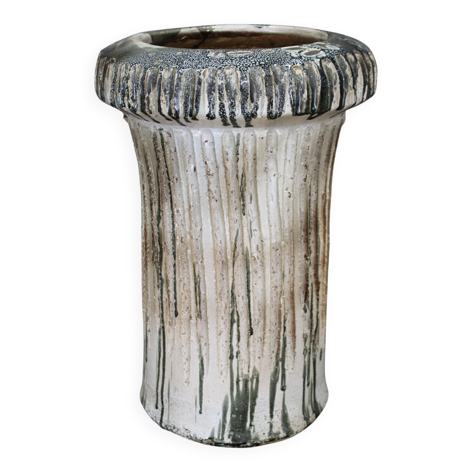 1970s Czechoslovak brutalist ceramic vase, large textured mid-century pottery