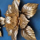Pair of Masca flower wall lights in gold metal