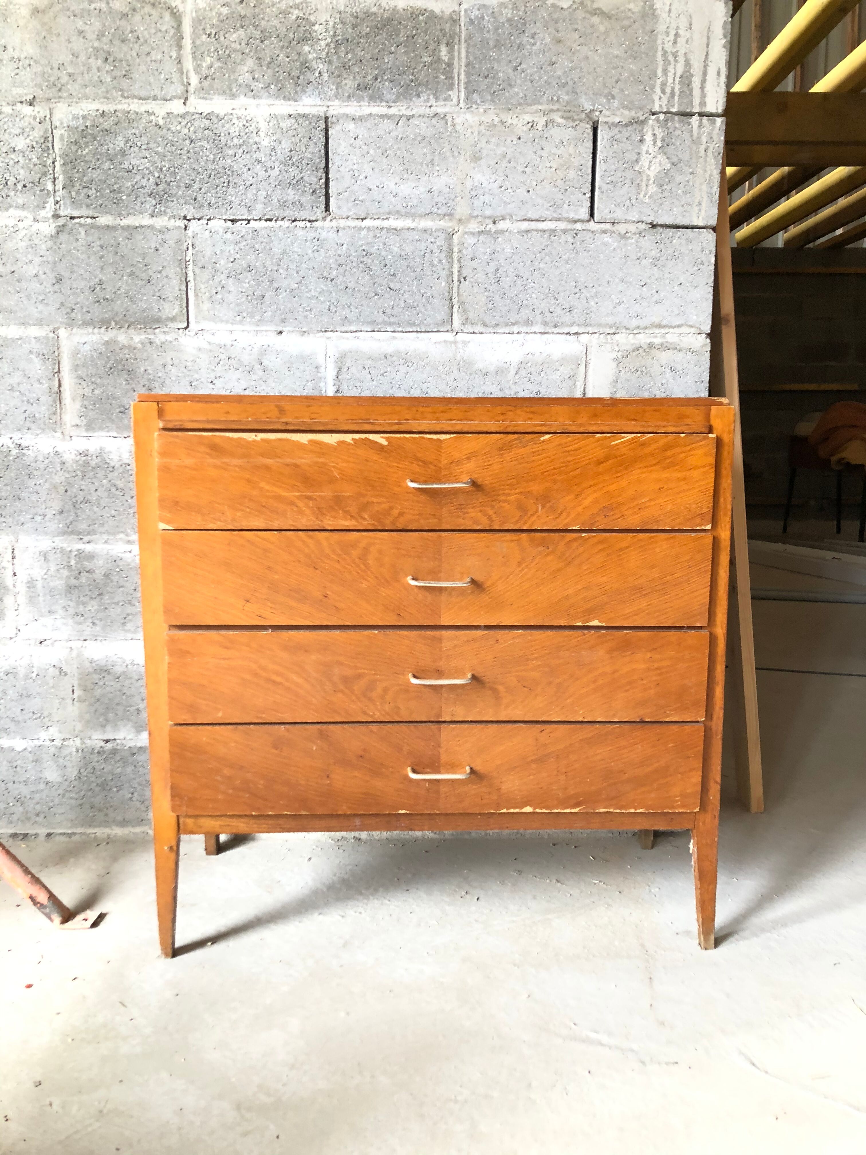 Vintage chest of drawers light oak compass feet