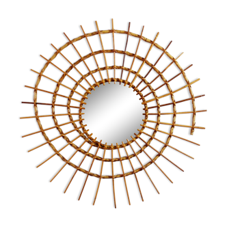 Beveled mirror rattan form spiral 80x80cm