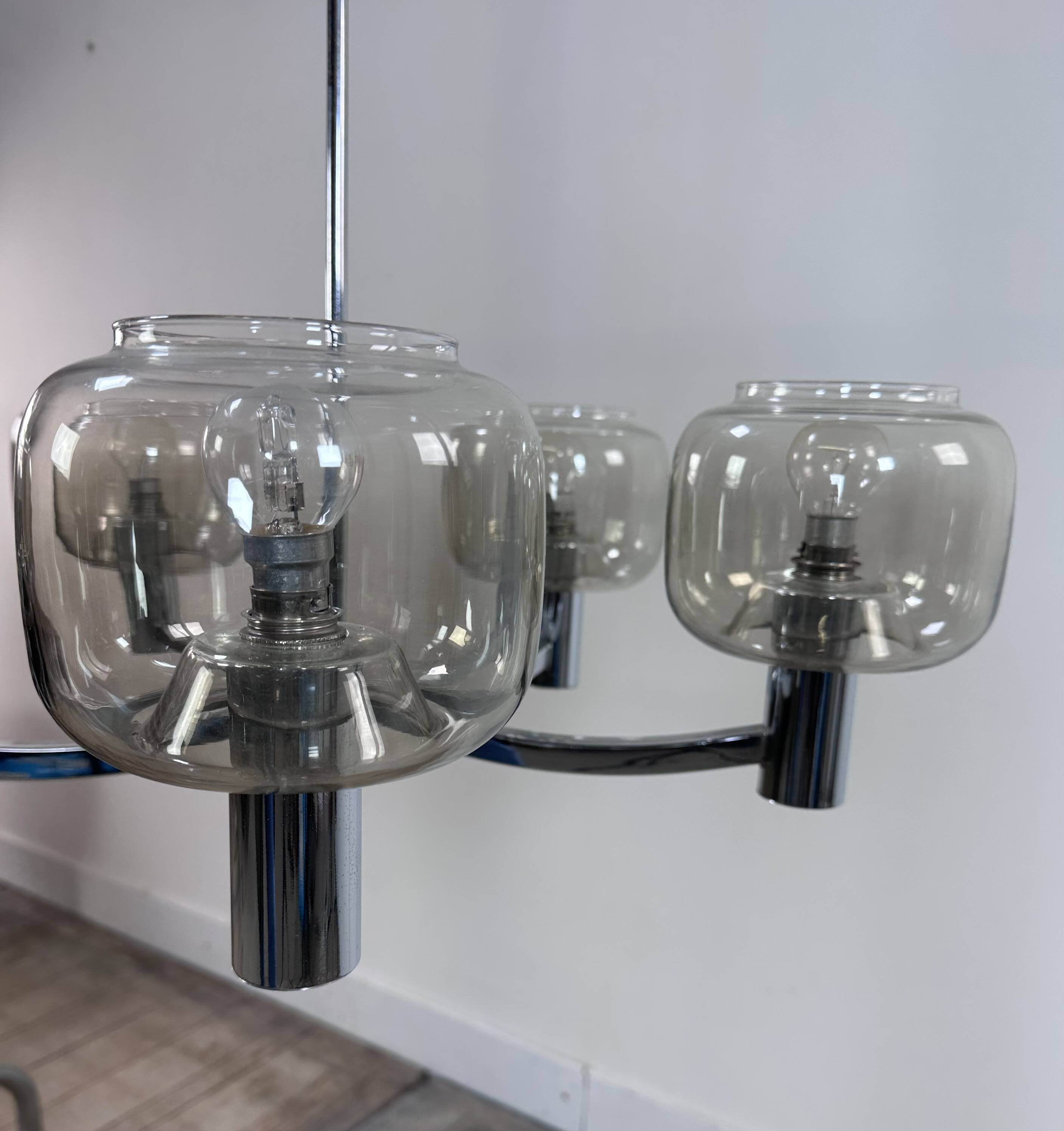 Vintage 70's chrome metal chandelier by Gaetano Sciolari