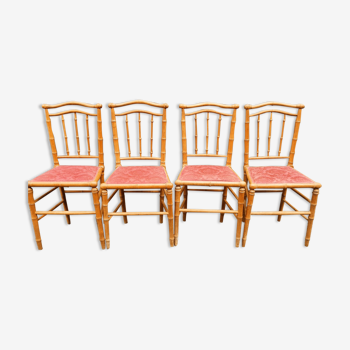 4 chaises en bois imitation bambou