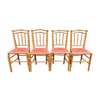 4 chaises en bois imitation bambou