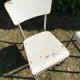 Pair of chairs in patinated white wood and metal structure